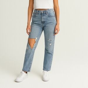 Abercrombie 90s Straight Leg Ultra High Rise Distressed Light Wash Jeans 28 6R